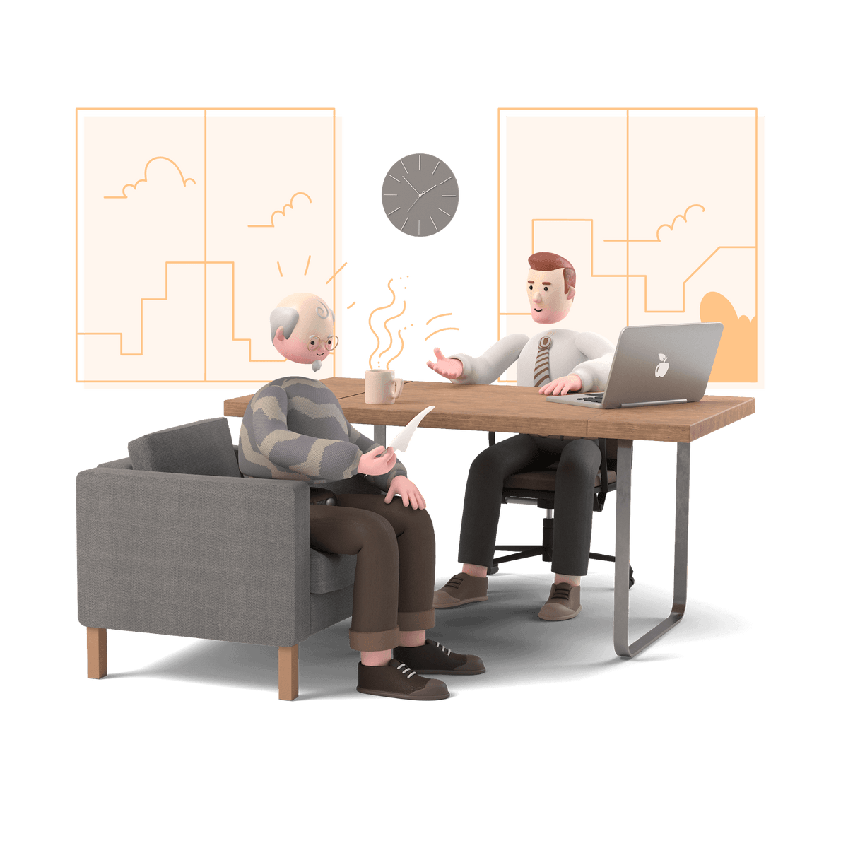 business office workspace desk consultation device client customer